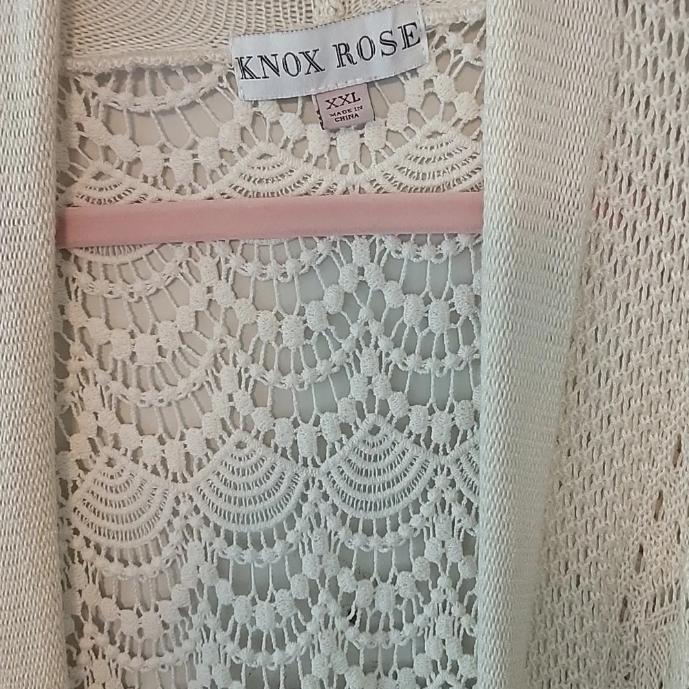 Knox Rose Lace Open Front Cardigan Sweater Size XXL Cream - Picture 2 of 7